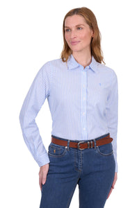 'Laura' Linen Longsleeve Stripe Shirt - Blue