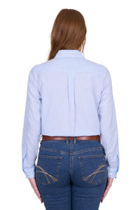 'Laura' Linen Longsleeve Stripe Shirt - Blue