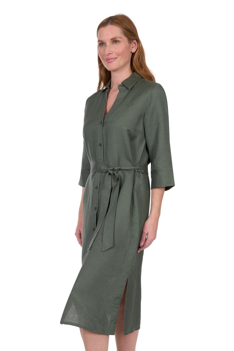 'Sasha' Linen Shirt Dress - Green
