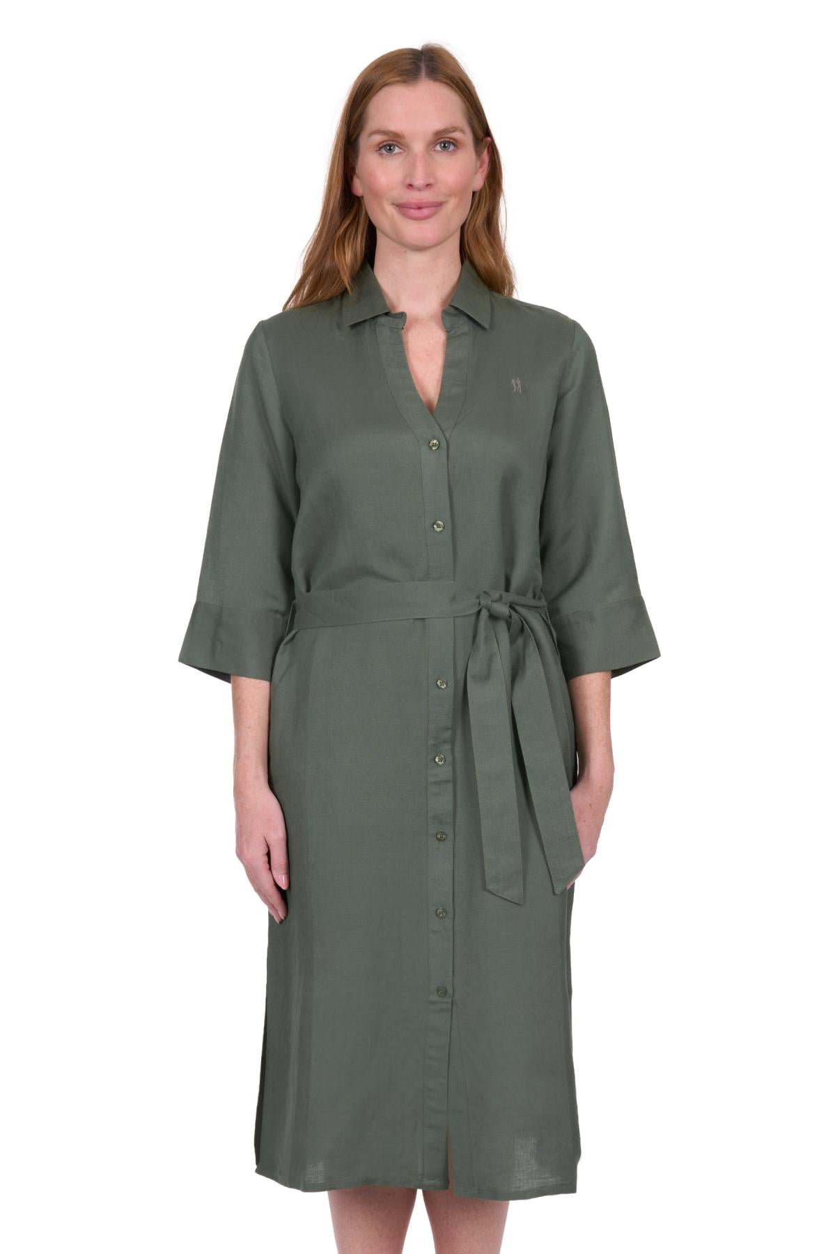 'Sasha' Linen Shirt Dress - Green
