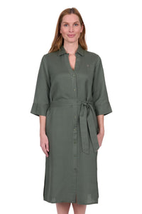 'Sasha' Linen Shirt Dress - Green