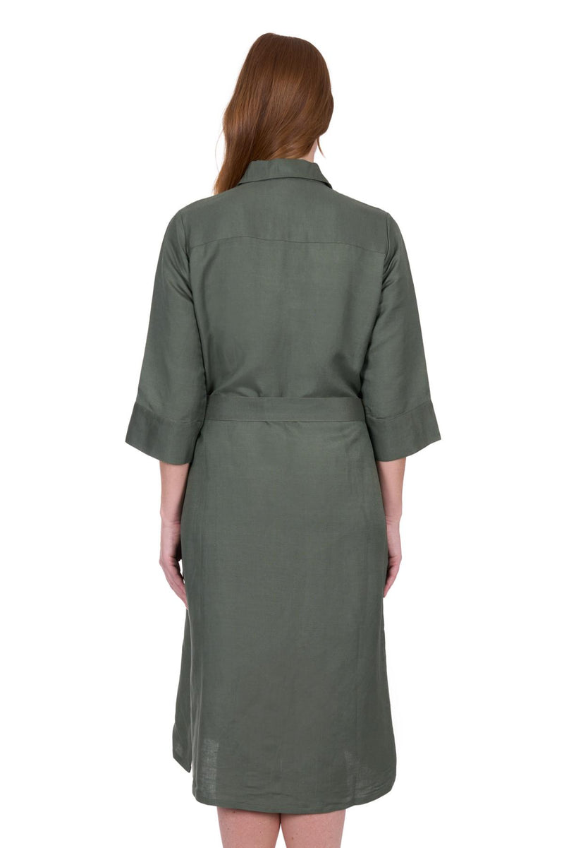 'Sasha' Linen Shirt Dress - Green
