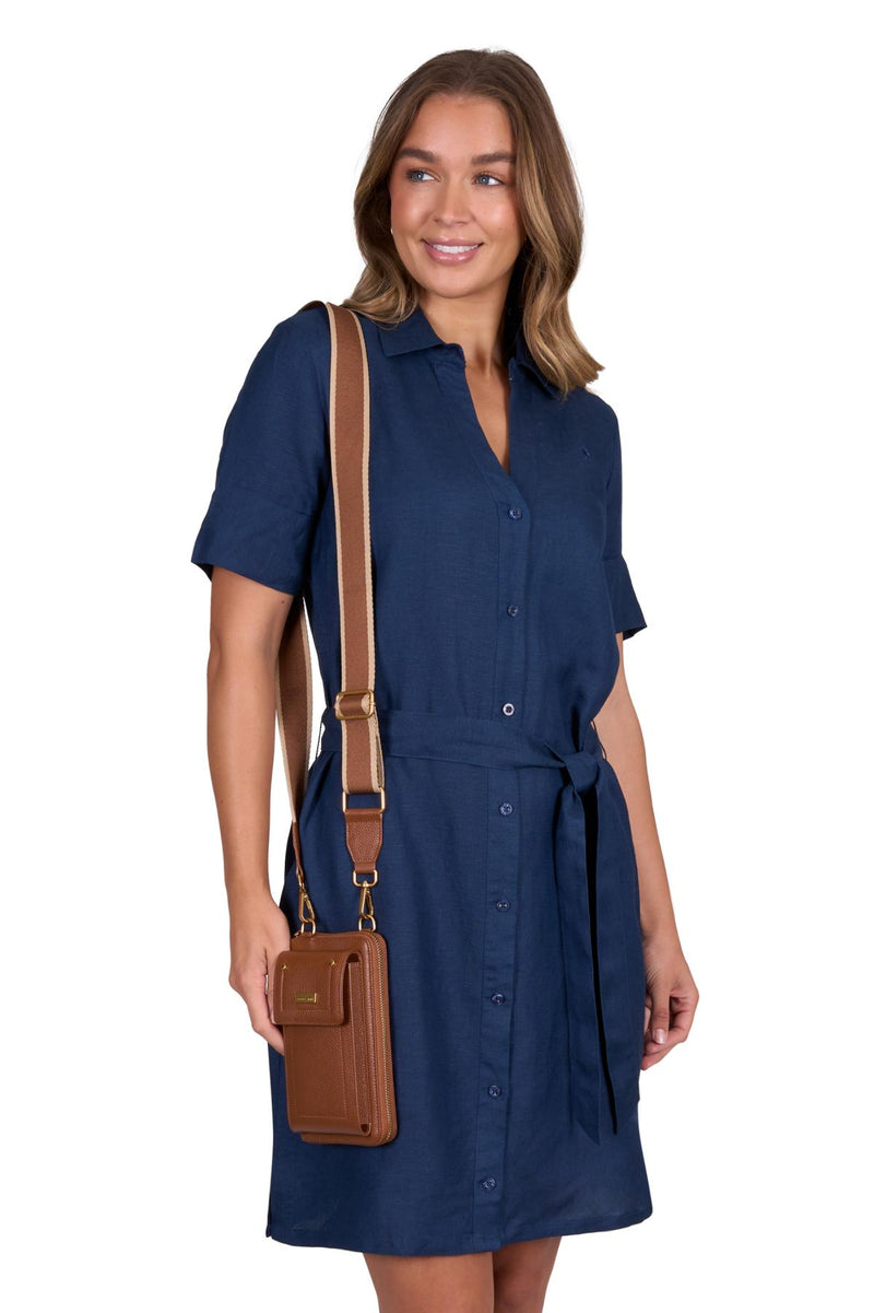 ‘Sophie' Linen Shirt Dress - Navy