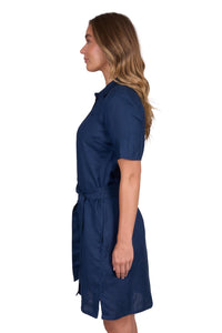 ‘Sophie' Linen Shirt Dress - Navy