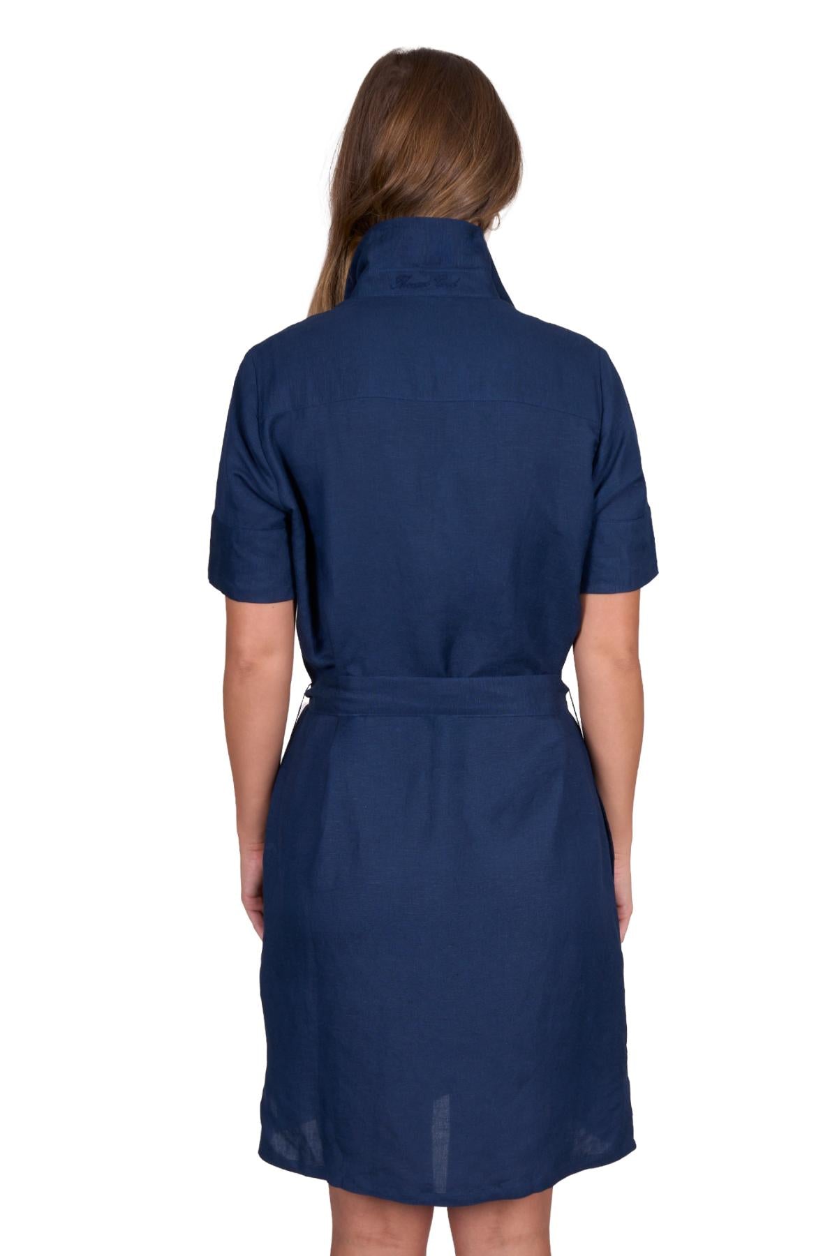‘Sophie' Linen Shirt Dress - Navy
