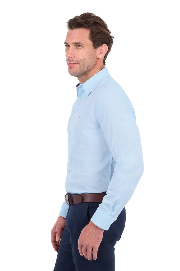 TC Mens TC Linen Longsleeve Shirt - Light Blue Marle