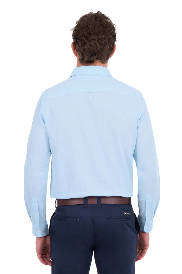 TC Mens TC Linen Longsleeve Shirt - Light Blue Marle