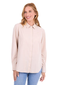 'Elvie' Linen Longsleeve Shirt - Natural Marle