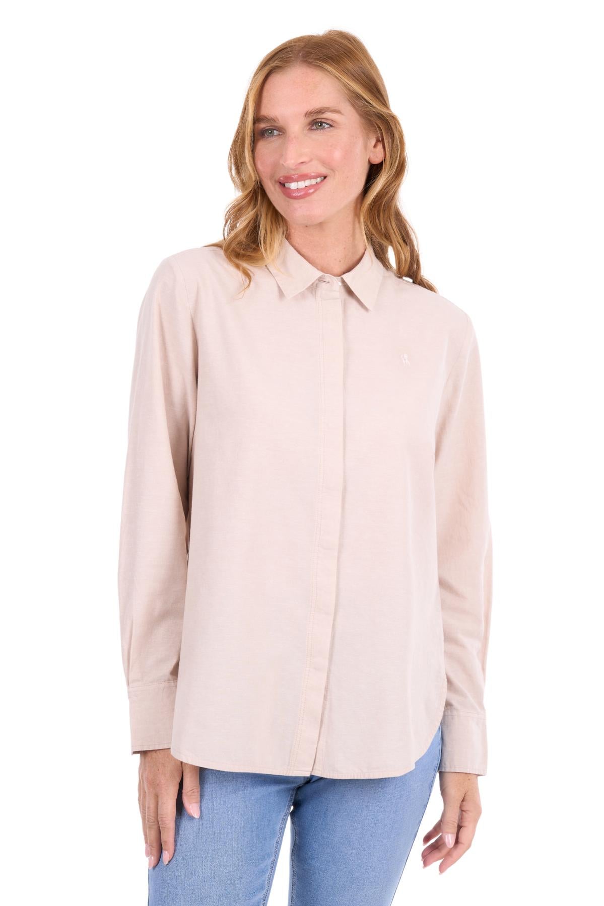 'Elvie' Linen Longsleeve Shirt - Natural Marle