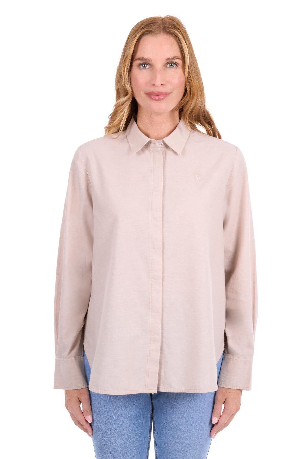 'Elvie' Linen Longsleeve Shirt - Natural Marle