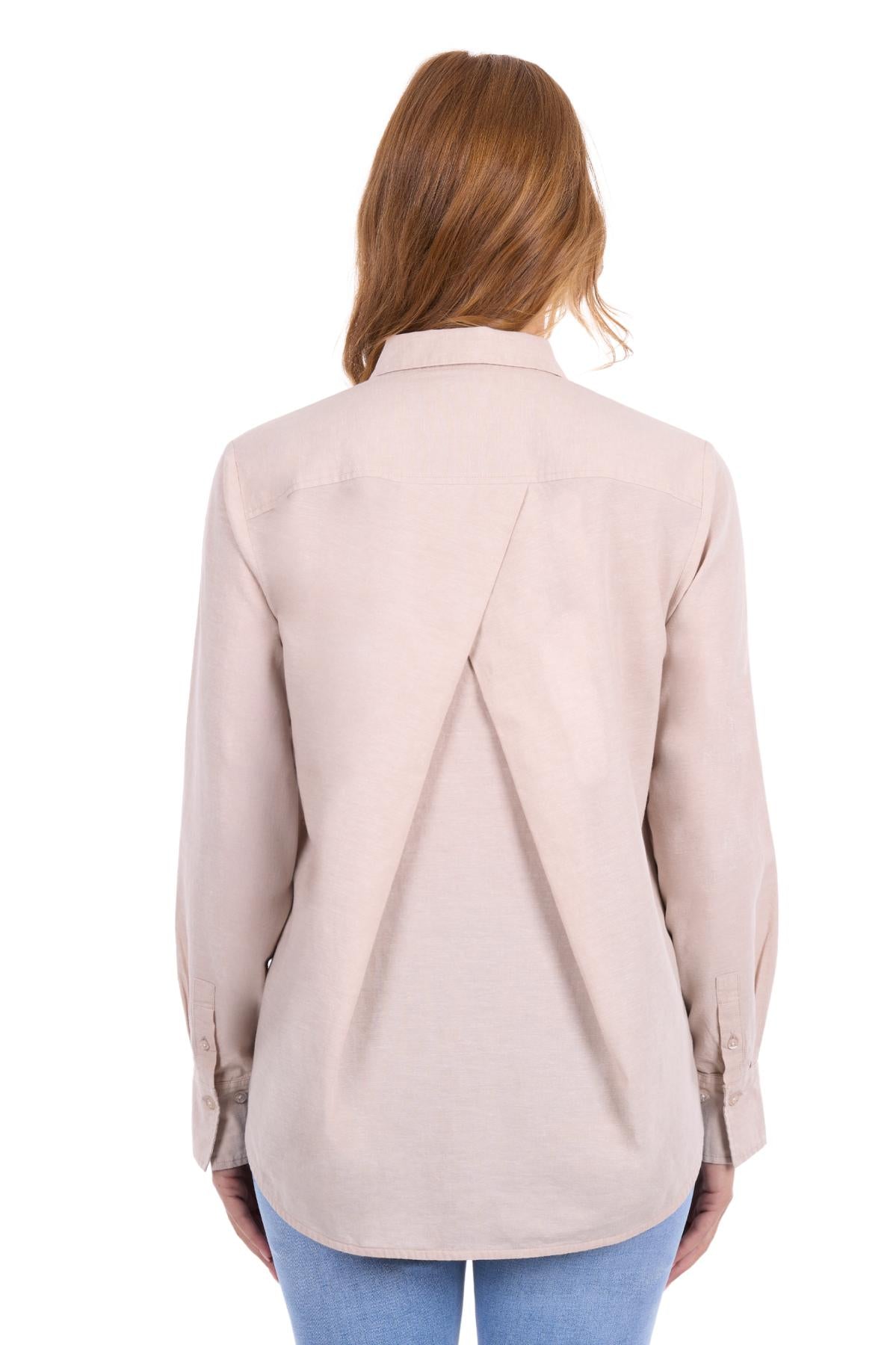 'Elvie' Linen Longsleeve Shirt - Natural Marle