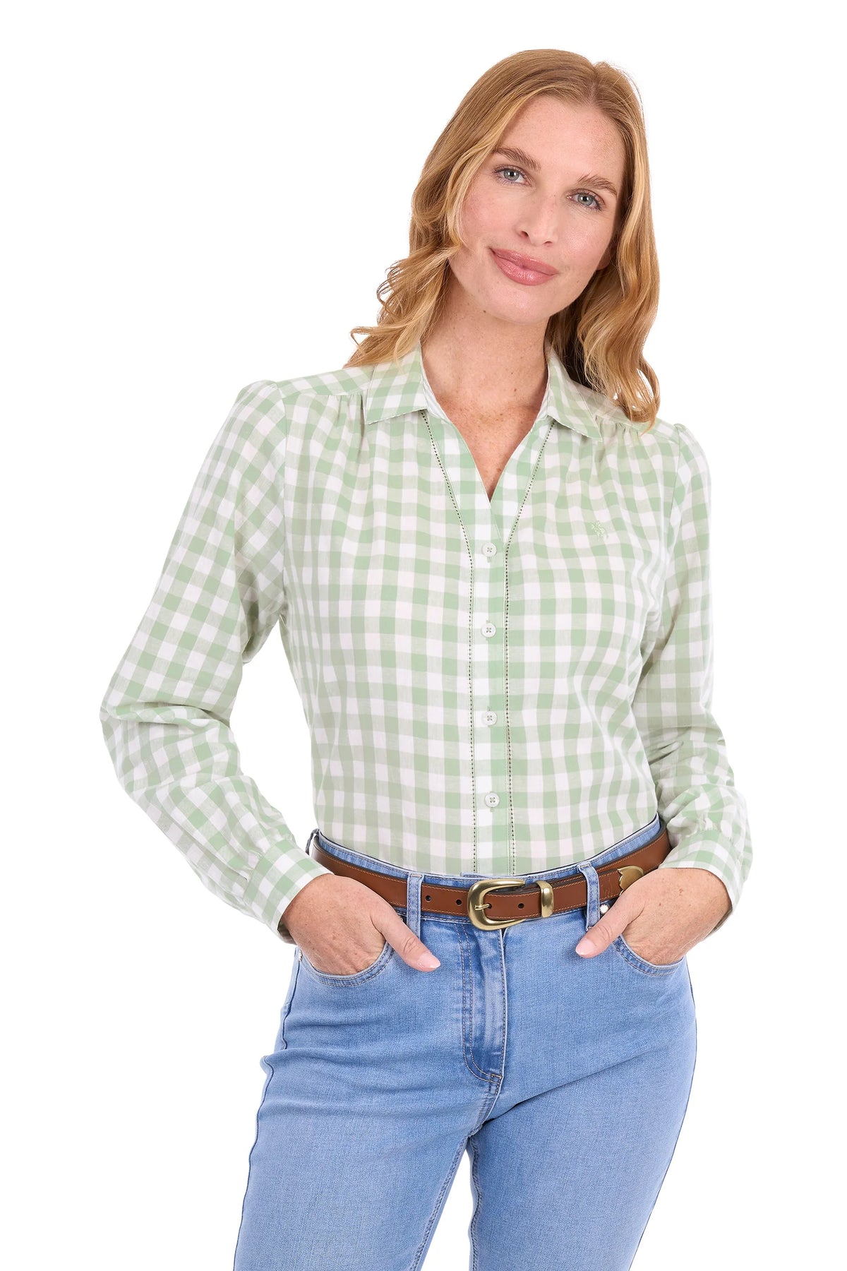 'Dimity' Linen Long Sleeve Shirt - Mint/White