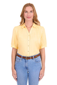 'Colette' Linen Shortsleeve Shirt - Yellow