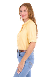 'Colette' Linen Shortsleeve Shirt - Yellow