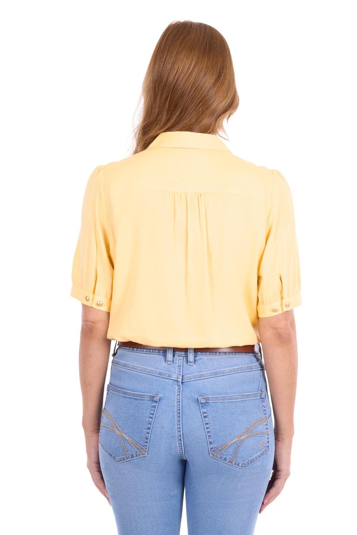 'Colette' Linen Shortsleeve Shirt - Yellow