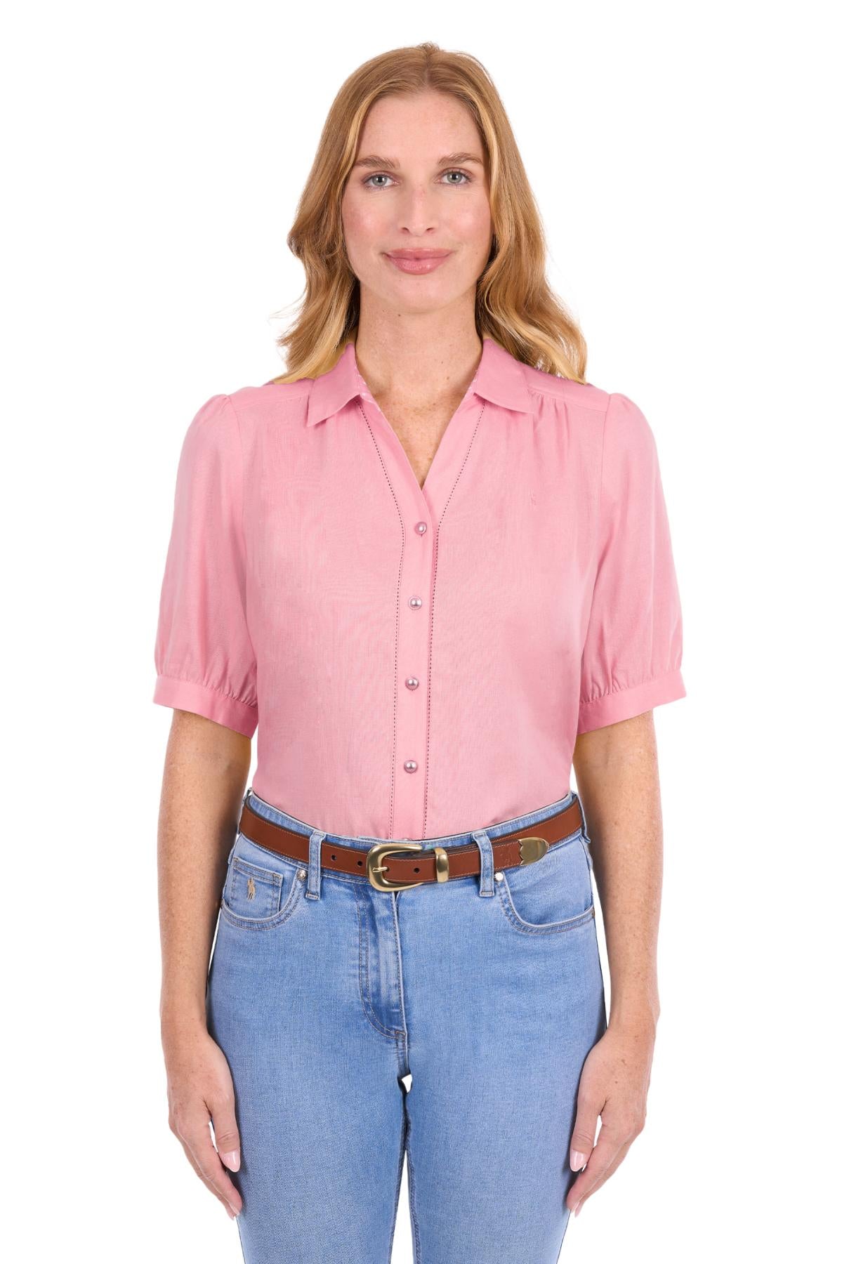 'Colette' Linen Shortsleeve Shirt - Rose Pink