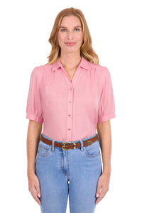 'Colette' Linen Shortsleeve Shirt - Rose Pink