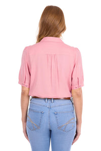 'Colette' Linen Shortsleeve Shirt - Rose Pink