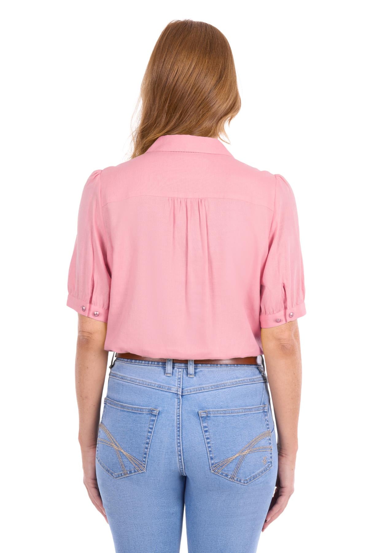 'Colette' Linen Shortsleeve Shirt - Rose Pink