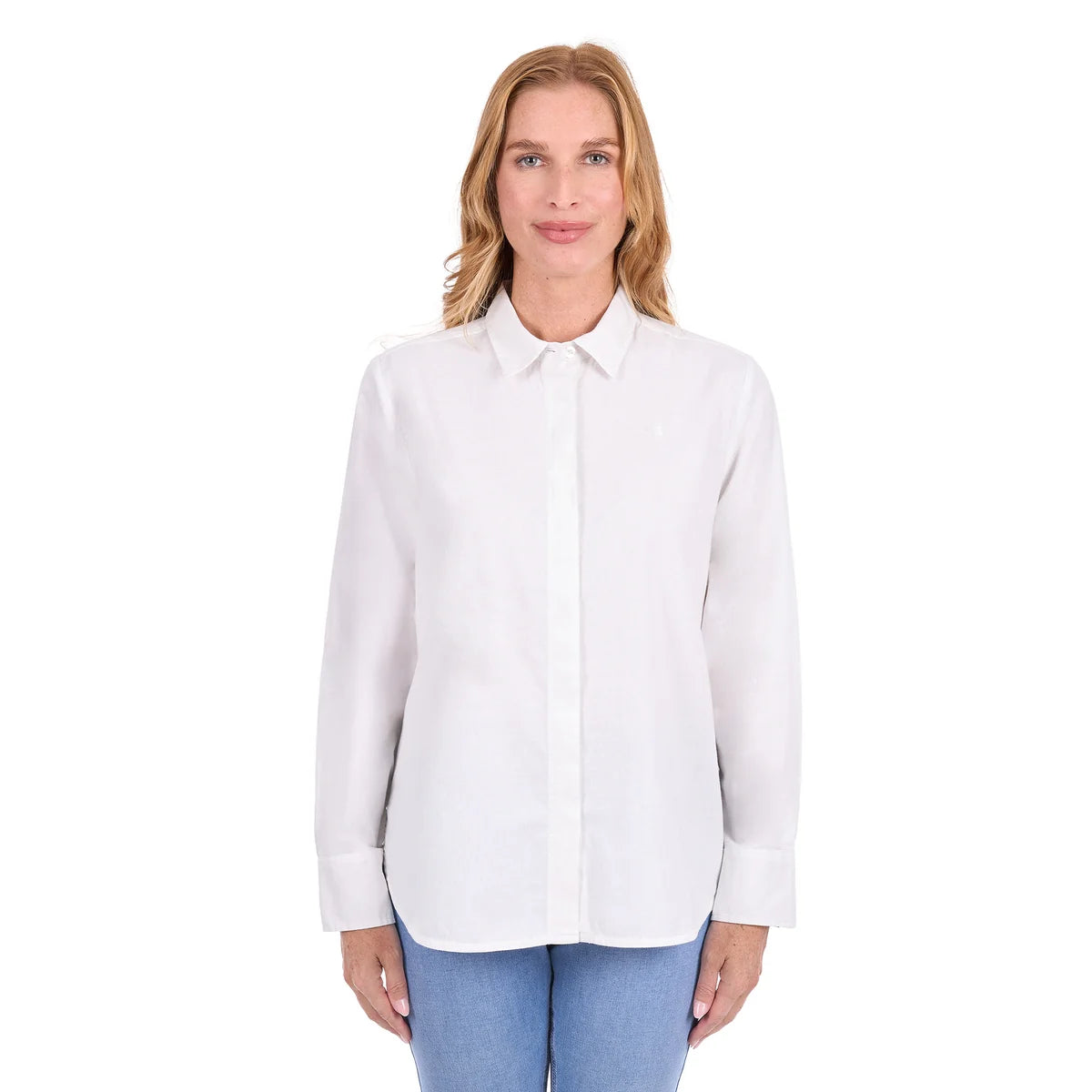 'Elvie' Linen Longsleeve Shirt - White