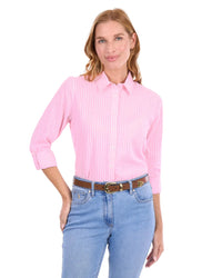 'Penny' Longsleeve Shirt - Rose Pink/White