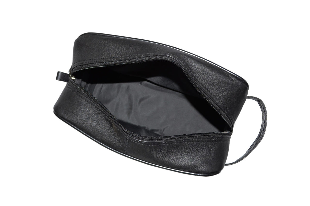 Soft Leather Toiletry Bag - Black