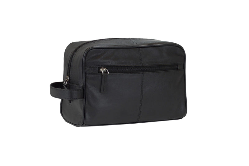 Soft Leather Toiletry Bag - Black