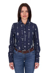 'Austin' Print Long Sleeve Shirt - Navy