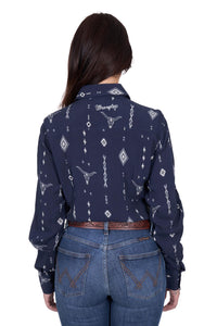 'Austin' Print Long Sleeve Shirt - Navy