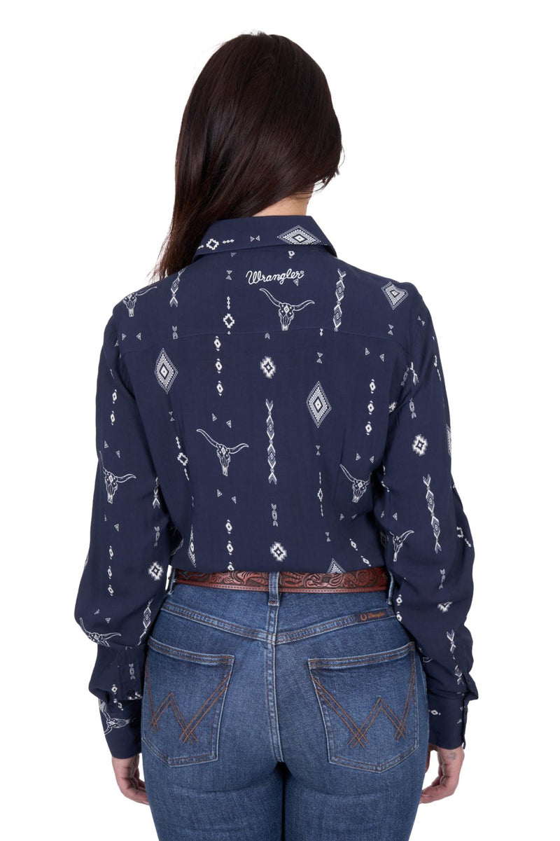'Austin' Print Long Sleeve Shirt - Navy