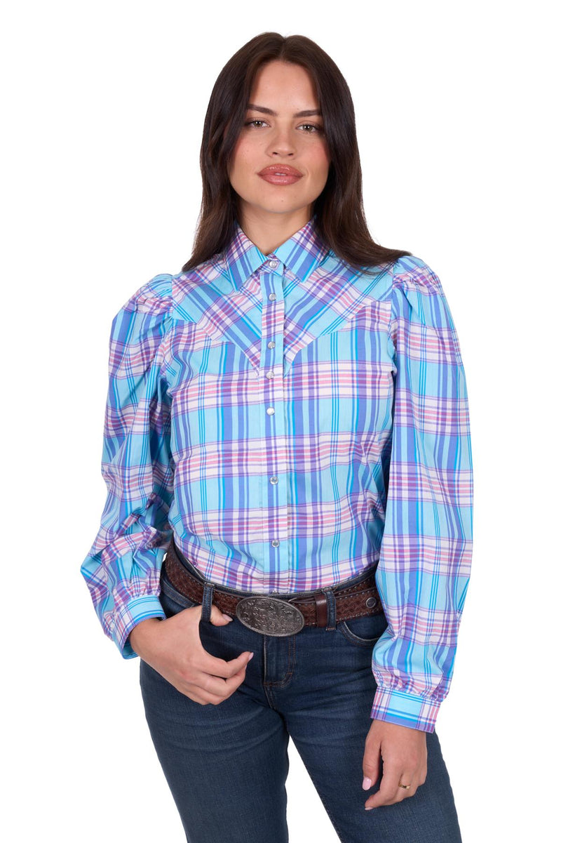 'Emily' Long Sleeve Check Shirt - Blue