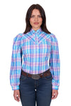 'Emily' Long Sleeve Check Shirt - Blue