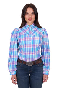'Emily' Long Sleeve Check Shirt - Blue
