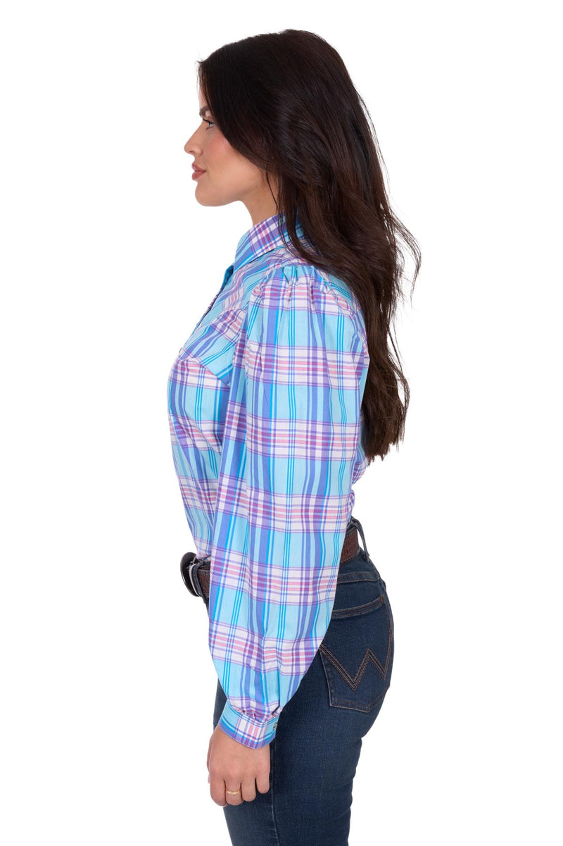 'Emily' Long Sleeve Check Shirt - Blue