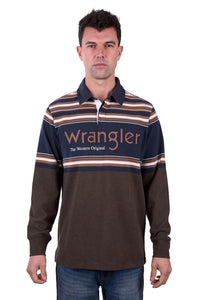 'Nico' Stripe Rugby Jumper - Navy/Brown
