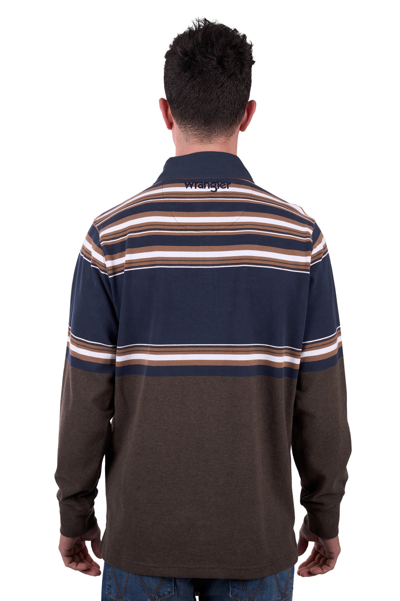 'Nico' Stripe Rugby Jumper - Navy/Brown
