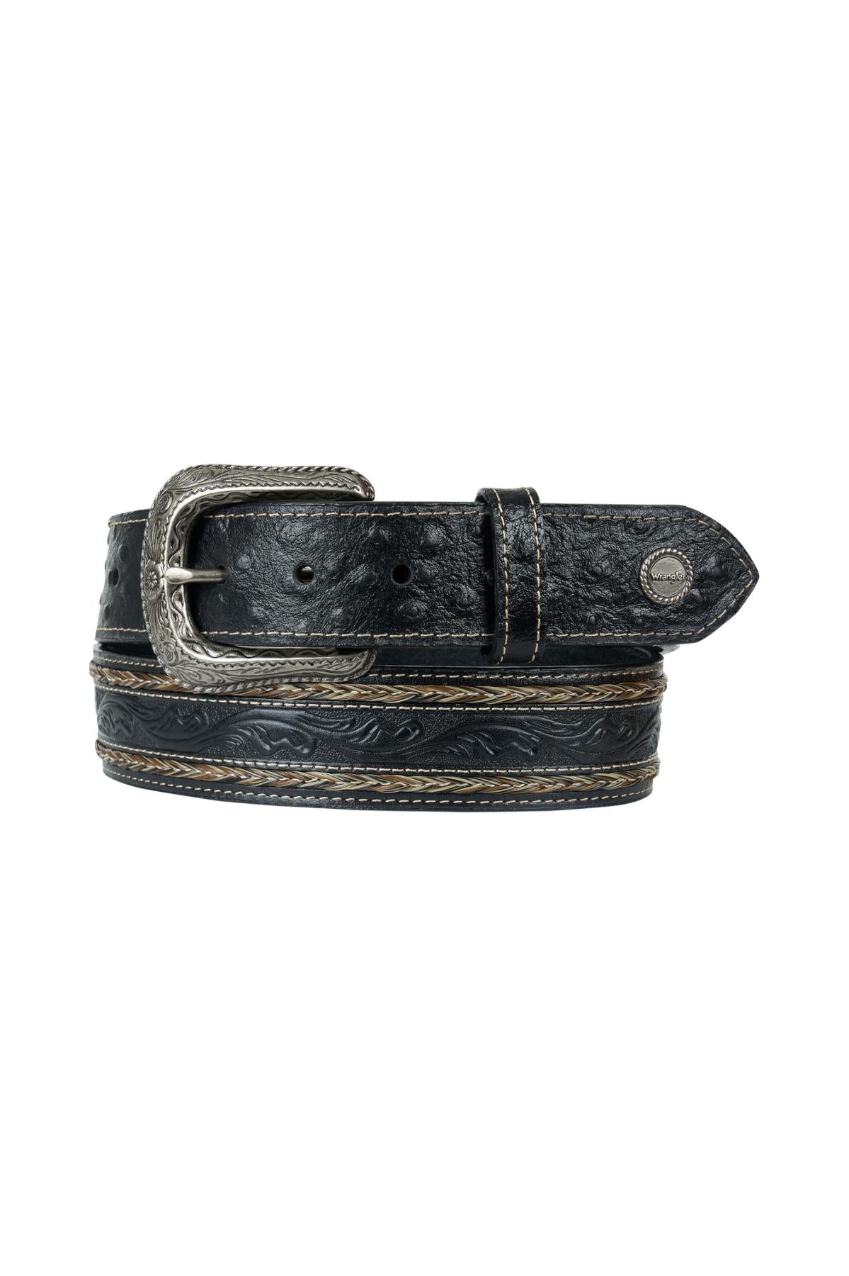 'Tommie' Plaited Edge Leather Belt - Black