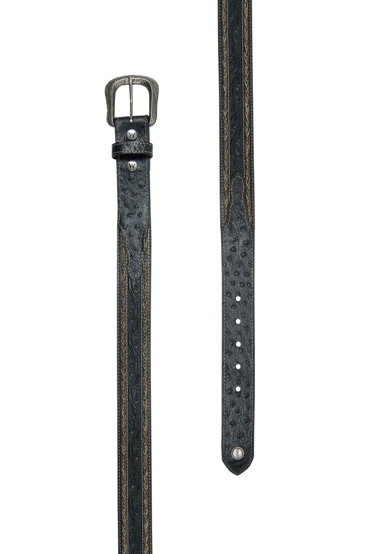 'Tommie' Plaited Edge Leather Belt - Black