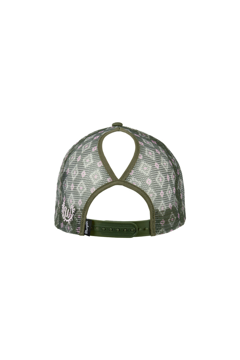 'Petra' High Profile Ponytail Trucker Cap - Olive