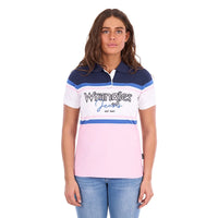 'Maeve' Stripe Polo Shirt - Pink/Navy