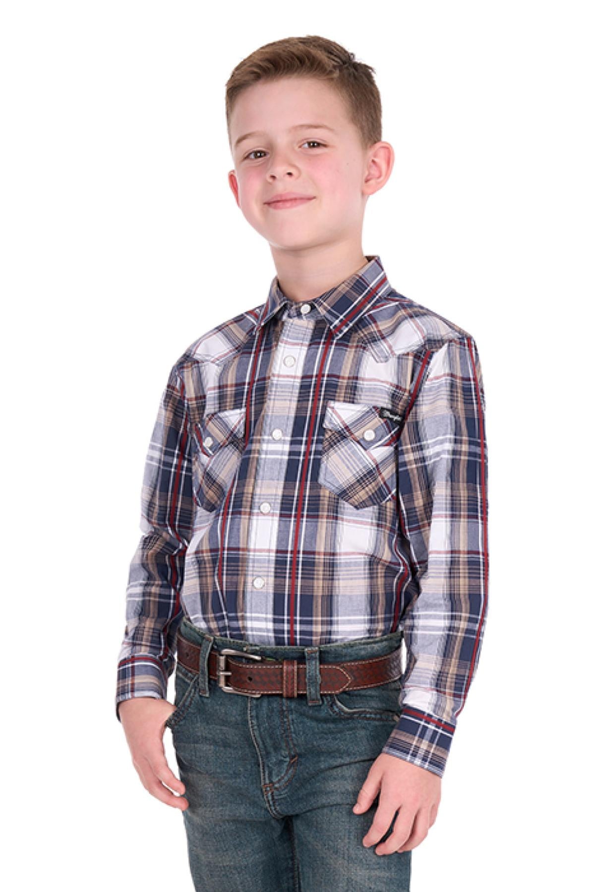 'Shaun’ Longsleeve Check Shirt - Navy/Red