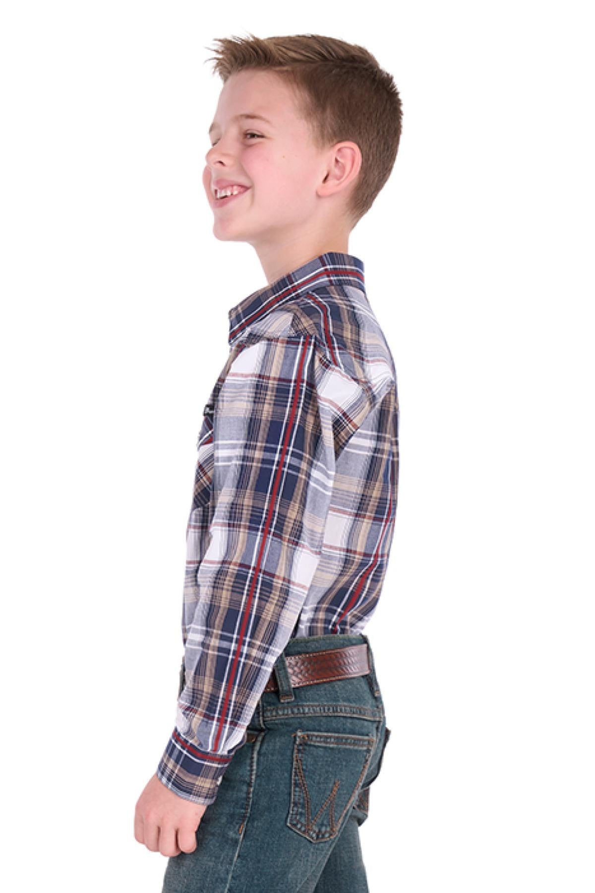 'Shaun’ Longsleeve Check Shirt - Navy/Red