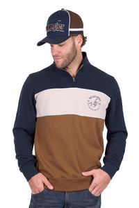 'Steve' 1/4 Zip Pullover Jumper - Navy/Tan