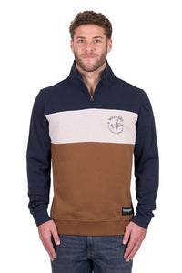 'Steve' 1/4 Zip Pullover Jumper - Navy/Tan