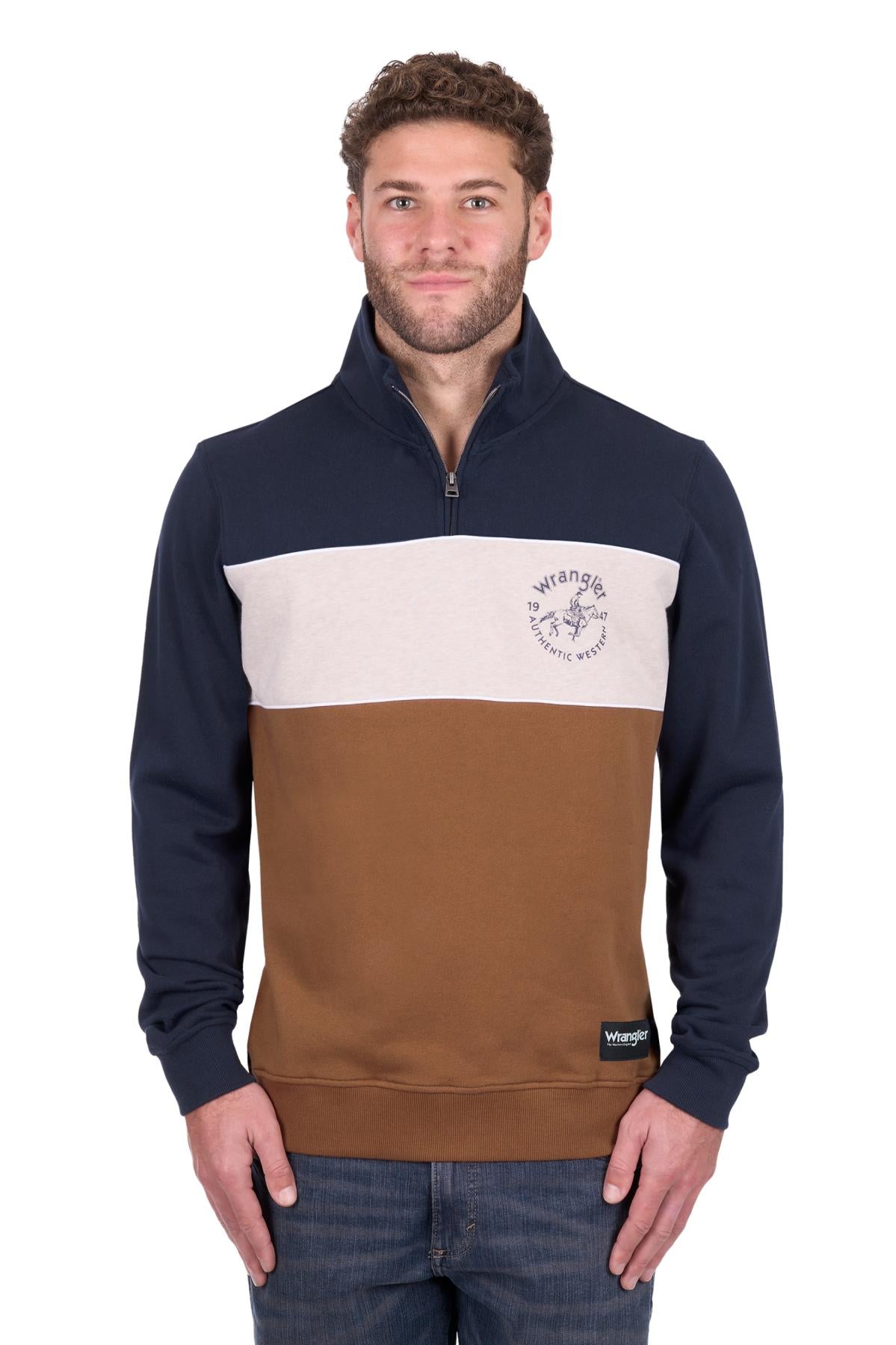 'Steve' 1/4 Zip Pullover Jumper - Navy/Tan