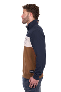 'Steve' 1/4 Zip Pullover Jumper - Navy/Tan