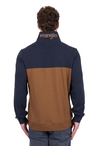 'Steve' 1/4 Zip Pullover Jumper - Navy/Tan