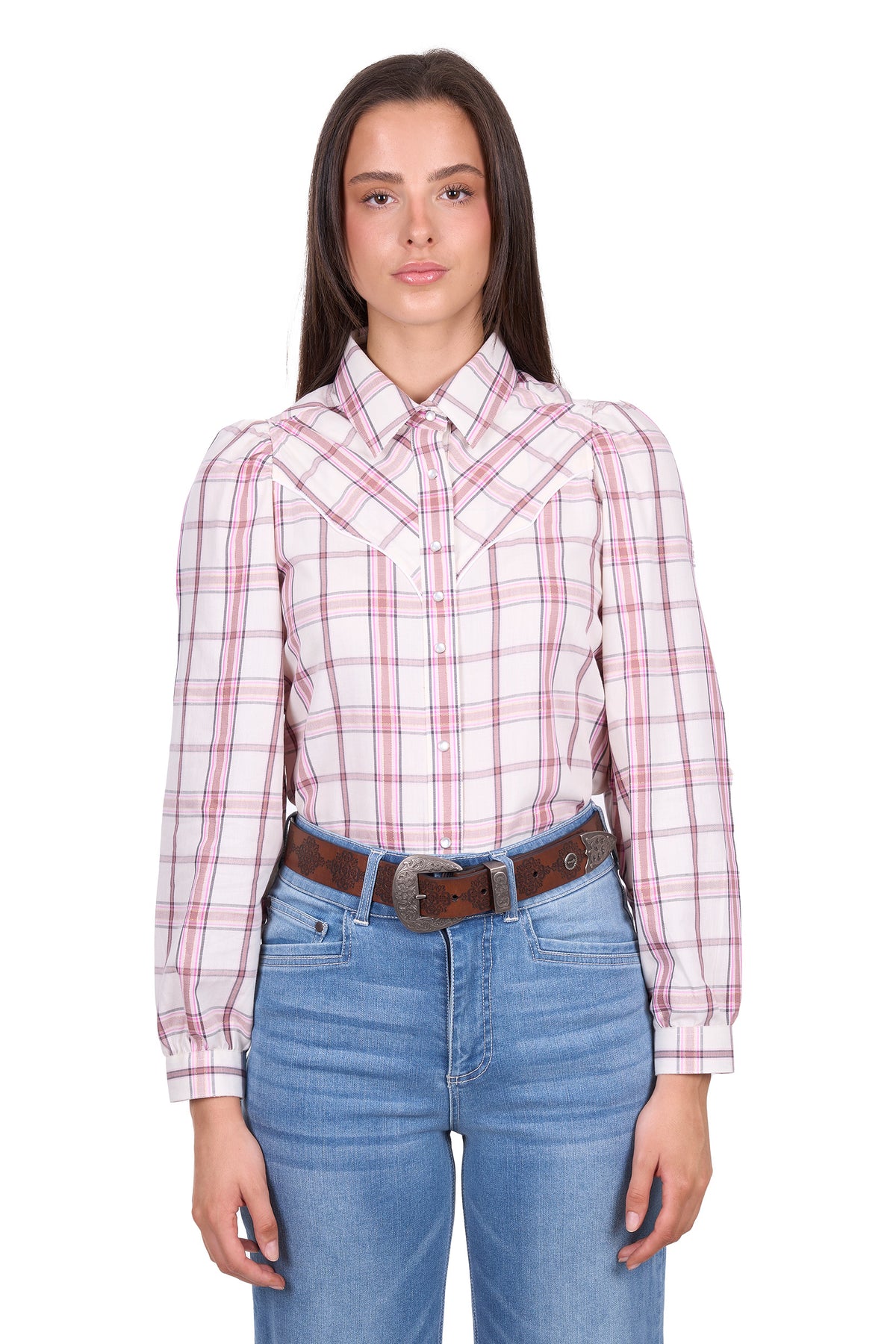 'Henley' Longsleeve Shirt - Ivory/Pink