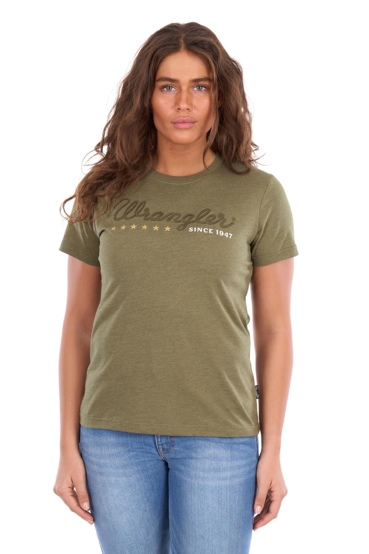 'Lucy' Wrangler Tee - Khaki Marle
