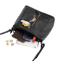 'Savannah' Woven Detail Leather Crossbody Bag – Classic Black